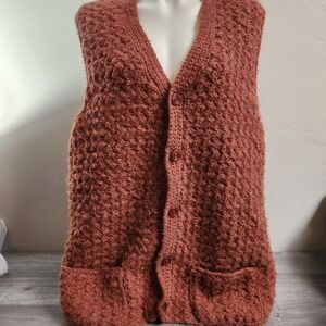 Vintage Handmade Knit Vest Rust Orange Size XL GrandmaCore Button  DIY Crochet